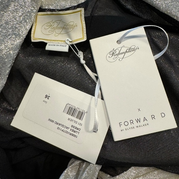 Redemption for FWRD Long Sleeve Metallic Deep V Party Dress in Silver Size XS - Picture 13 of 16